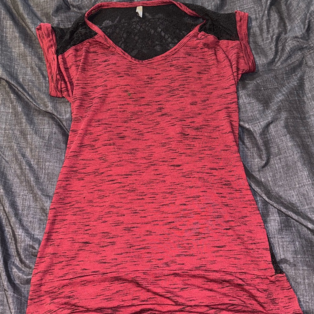 Women's Red and Black Lace Top